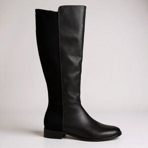Tahari High Knee Boots 9.5 Black Leather Flats Minimalist Old Money Comfort
